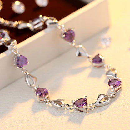 S925 Purple Heart Cut Pendant  Necklace