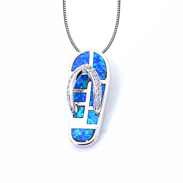 S925 Blue Opal Flip-flop Pendant Necklace