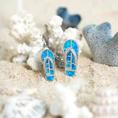 S925 Blue Opal Flip-flop Pendant Necklace