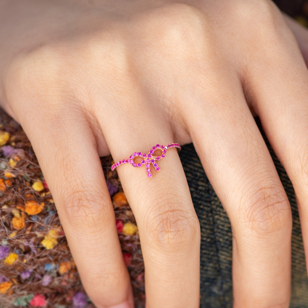 PINK PAVÉ BOW RING-GIFTS FOR WOMEN, 925 SILVER RINGS