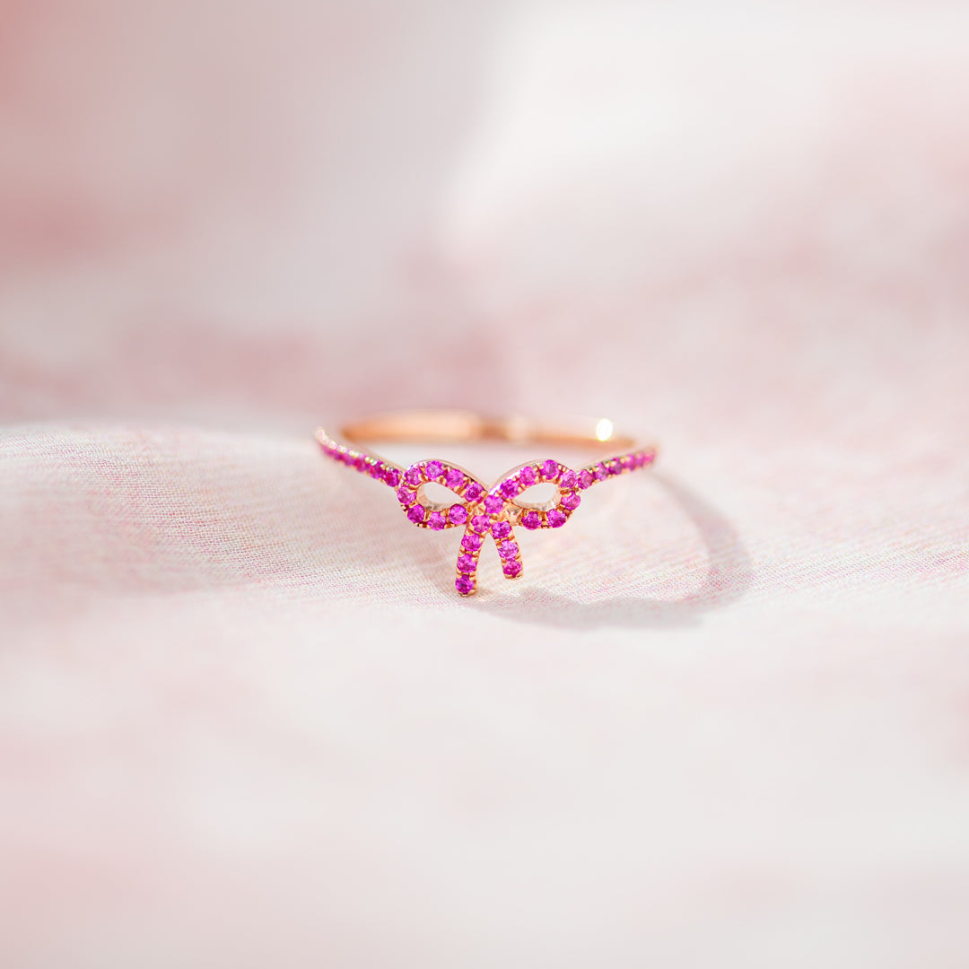 PINK PAVÉ BOW RING-GIFTS FOR WOMEN, 925 SILVER RINGS