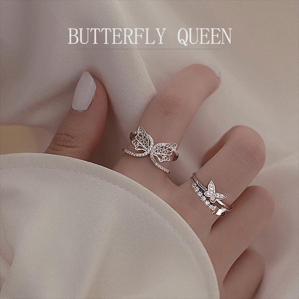 S925 Silver Vintage Baroque Butterfly Queen Ring