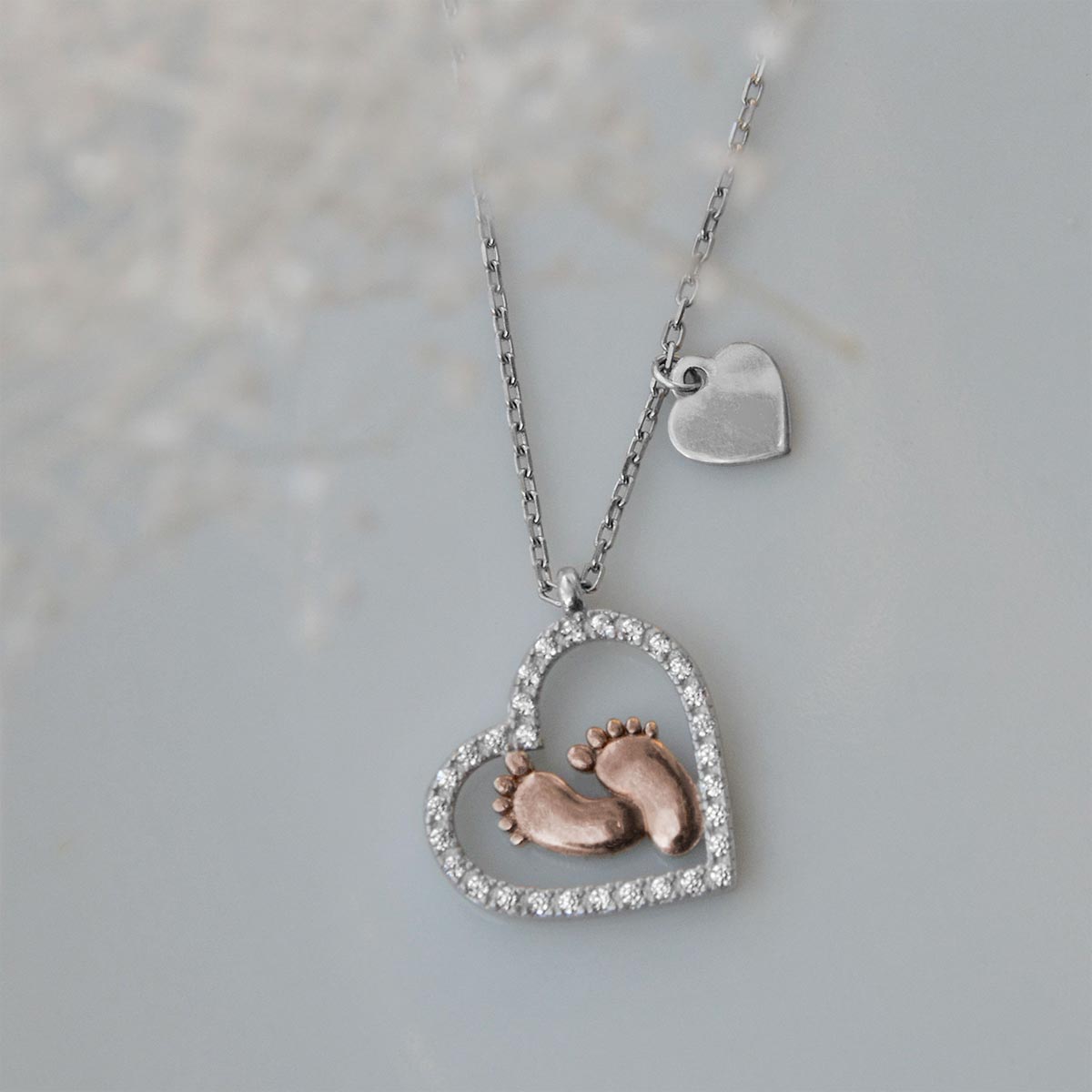 S925 Baby Feet Heart Pendant Necklace