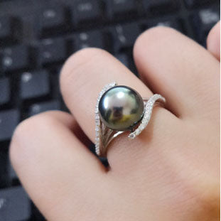 S925 Tahitian Black Pearl Ring