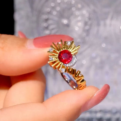 S925 Red diamond sun and moon ring