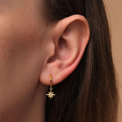 S925 Delicate Moon Star Zircon Hoop Earrings