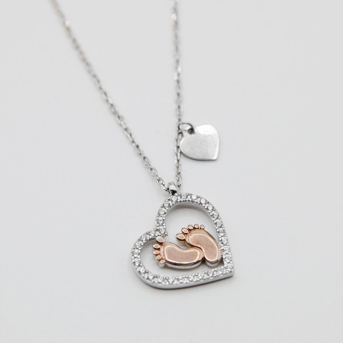 S925 Baby Feet Heart Pendant Necklace