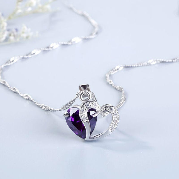 S925 Purple Heart Cut Pendant  Necklace