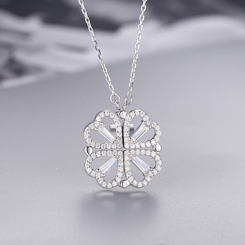 S925 "Heart to Heart" Four Leaf Clover Necklace