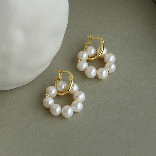 S925 Round Pearl Earrings