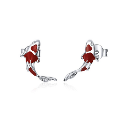 S925 Red Koi Sterling Silver Earrings