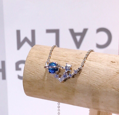 S925 Fantasy Planet Blue Glass Necklace