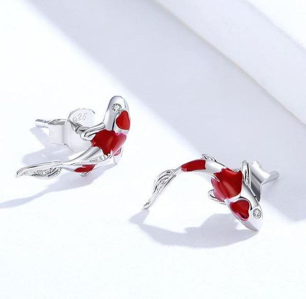 S925 Red Koi Sterling Silver Earrings